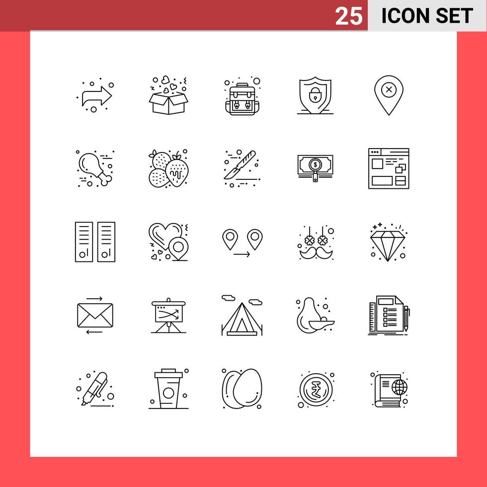 pack d'icônes vectorielles stock de 25 signes et symboles de ligne pour les éléments de conception vectoriels modifiables de verrouillage de l'emplacement du camp de la carte des broches vecteur