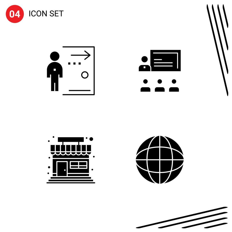 ensemble de 4 glyphes solides vectoriels sur la grille pour les éléments de conception vectoriels modifiables de magasin d'affaires de gestion de porte vecteur