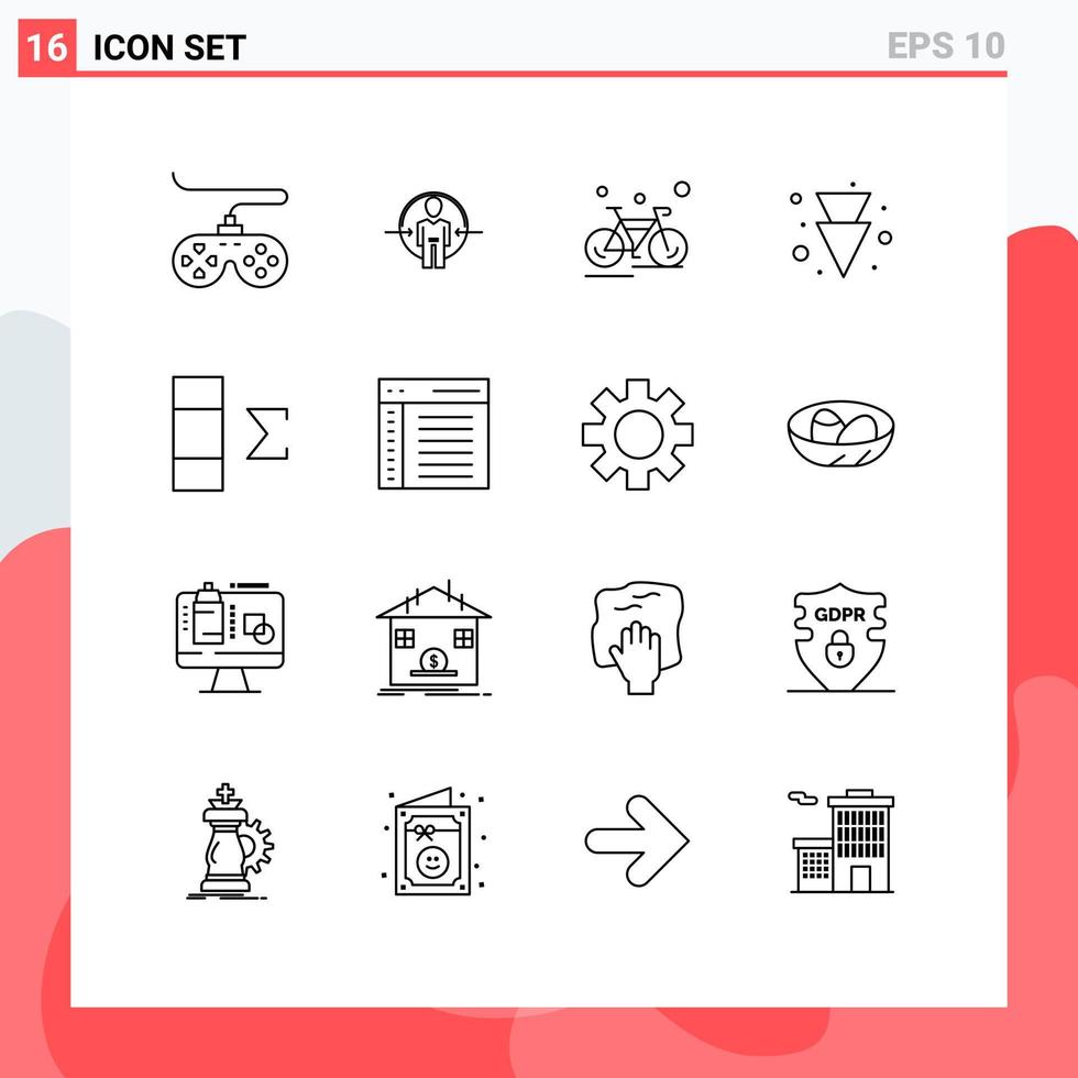 contour de l'interface mobile ensemble de 16 pictogrammes de colonne vers le bas identité flèche sport éléments de conception vectoriels modifiables vecteur
