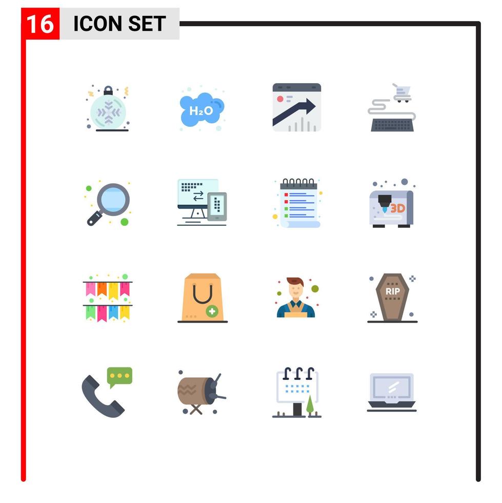 pack de 16 signes et symboles de couleurs plates modernes pour les supports d'impression Web tels que l'étude en ligne des connaissances rapport de commerce électronique pack modifiable d'éléments de conception de vecteur créatif