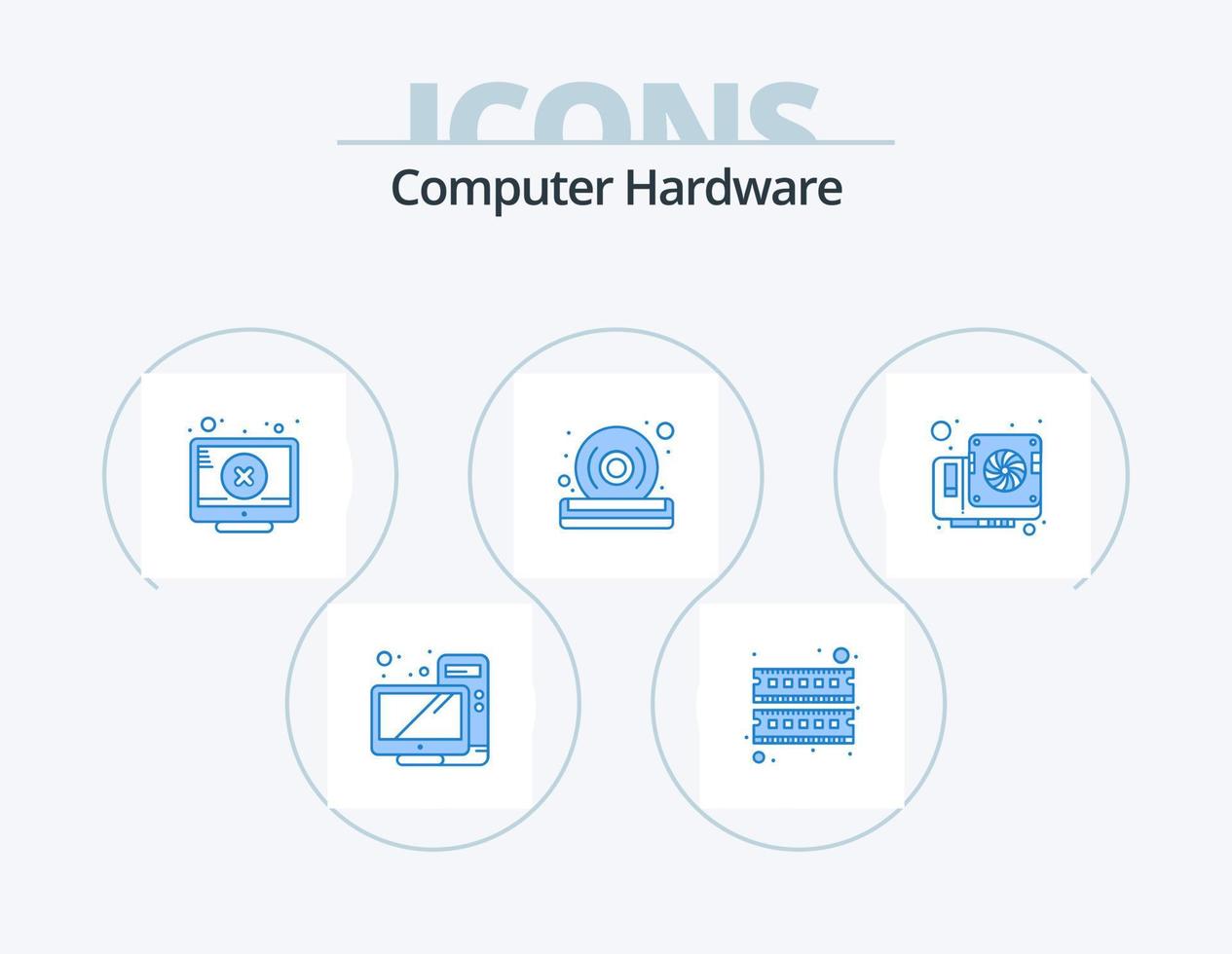 matériel informatique bleu pack d'icônes 5 conception d'icônes. l'ordinateur. joueur. écran. qualité. disque vecteur