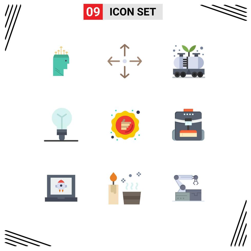 symboles d'icônes universelles groupe de 9 couleurs plates modernes d'éléments de conception vectoriels modifiables comme l'ampoule de processus de l'industrie de remise vecteur
