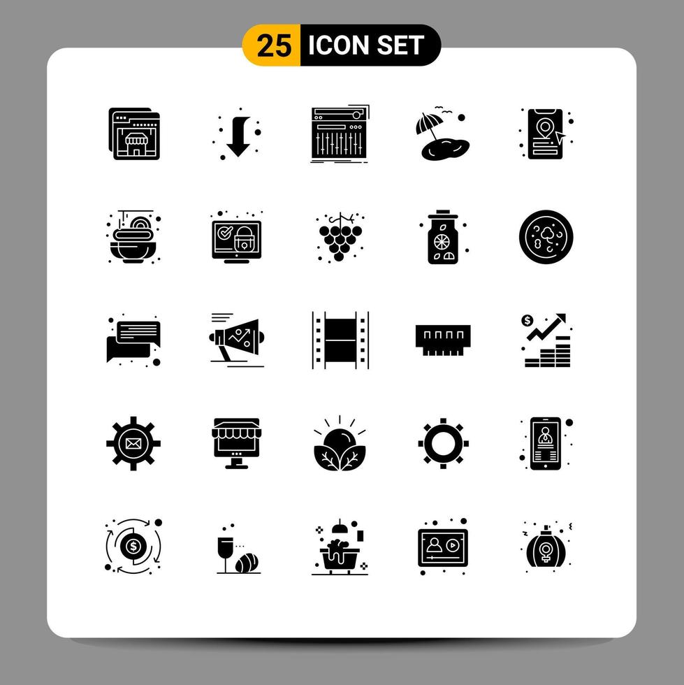 25 concept de glyphe solide pour les sites Web mobiles et applications book cab tree control palm sound éléments de conception vectoriels modifiables vecteur