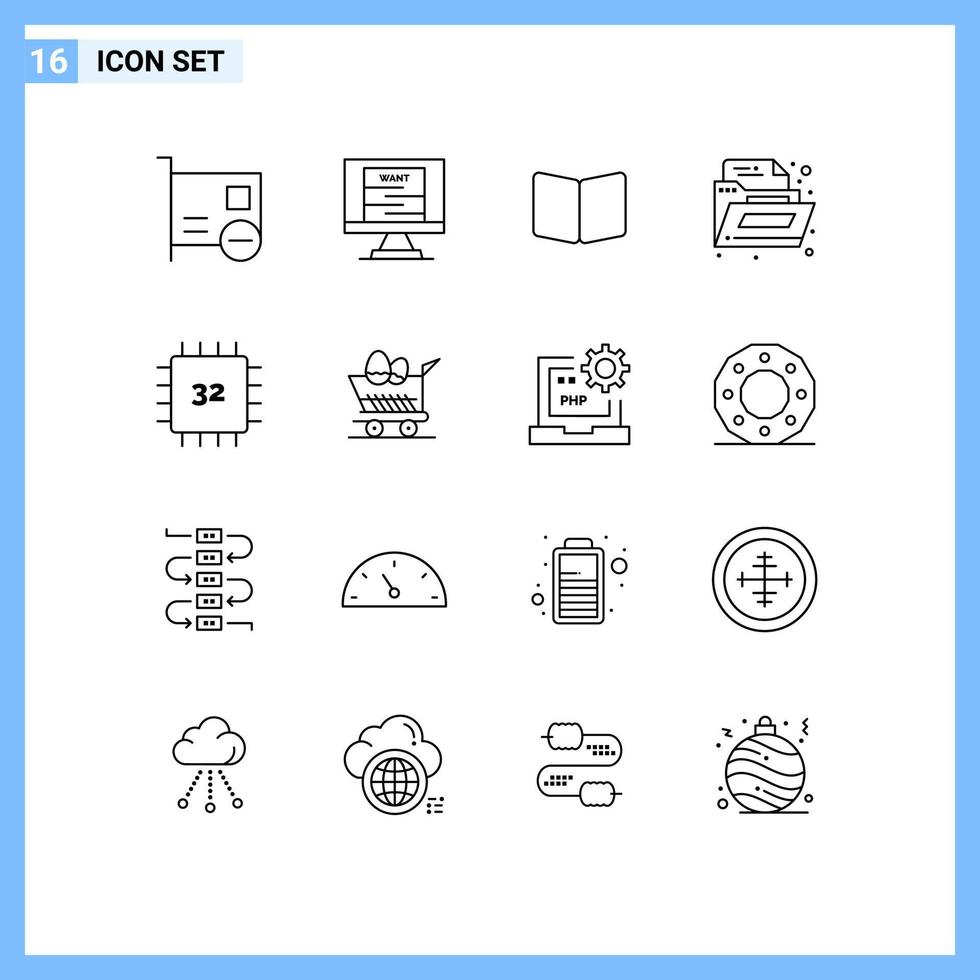 groupe de 16 contours des signes et des symboles pour le dossier de la puce voulait la mise en page du document éléments de conception vectoriels modifiables vecteur