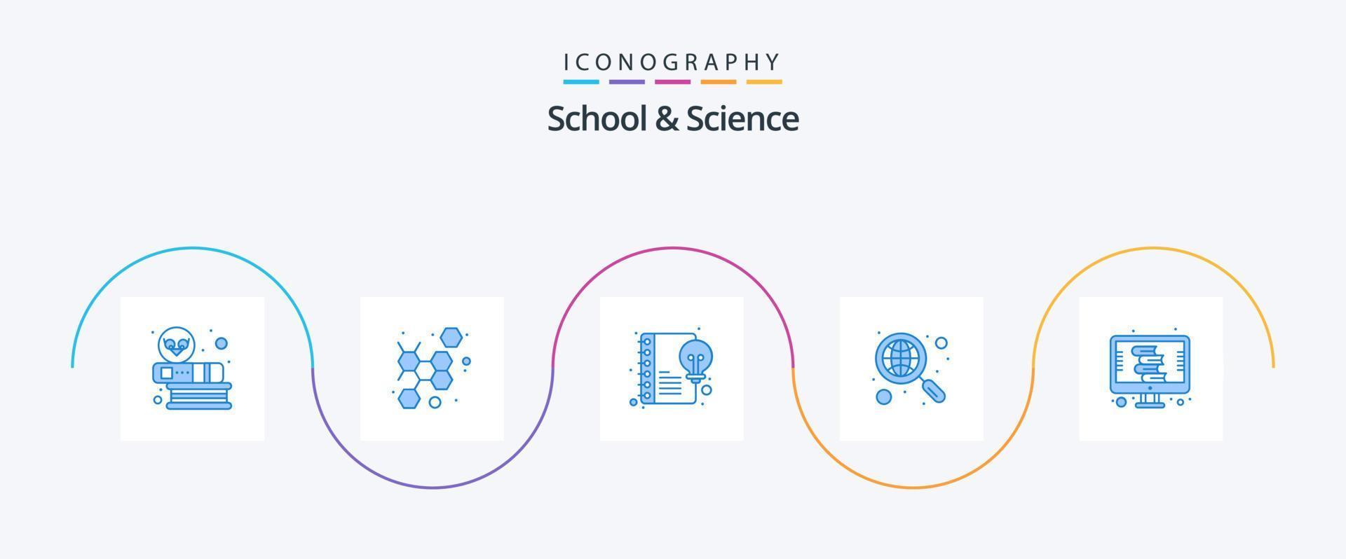 Pack d'icônes bleues 5 pour l'école et la science, y compris le dictionnaire. recherche. contenu. recherche mondiale. découvrir vecteur