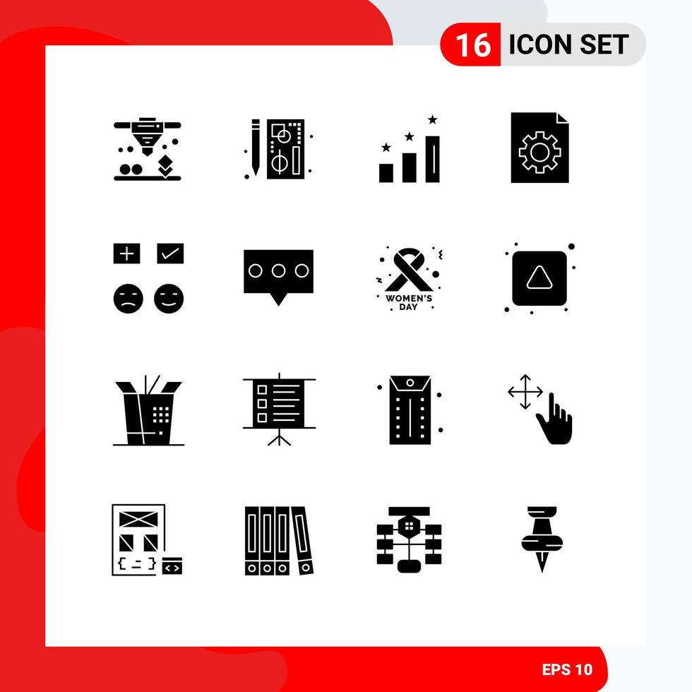 pack de 16 glyphes solides créatifs d'emojis tristes réalisations fichier contrôle éléments de conception vectoriels modifiables vecteur