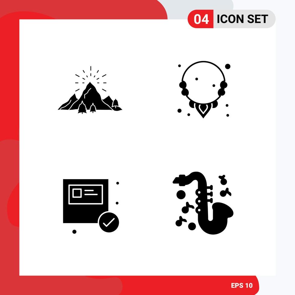 ensemble de 4 symboles d'icônes d'interface utilisateur modernes signes pour les éléments de conception vectoriels modifiables de paquet de gemme de montagne de boîte de colline vecteur