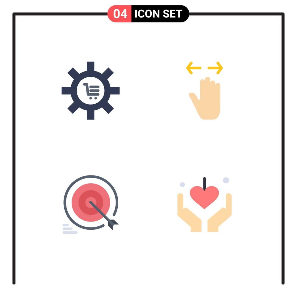 pack d'icônes plates de 4 symboles universels de chariot droit commerce main fléchettes éléments de conception vectoriels modifiables vecteur