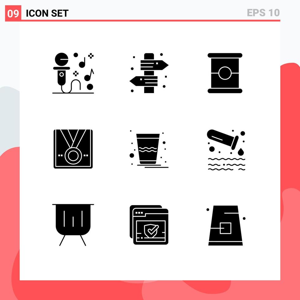 9 concept de glyphe solide pour les sites Web mobiles et les applications vainqueur de la boisson travel star award éléments de conception vectoriels modifiables vecteur
