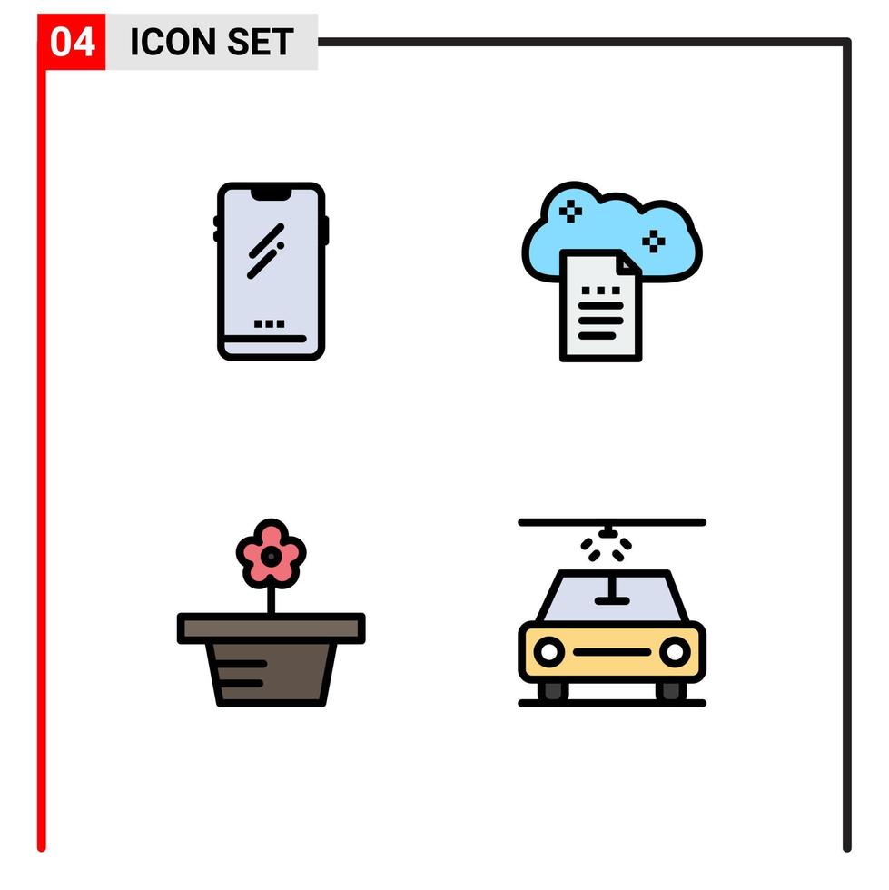 4 couleurs plates vectorielles thématiques remplies et symboles modifiables de documents de ciel de téléphone android nature de stockage numérique éléments de conception vectoriels modifiables vecteur