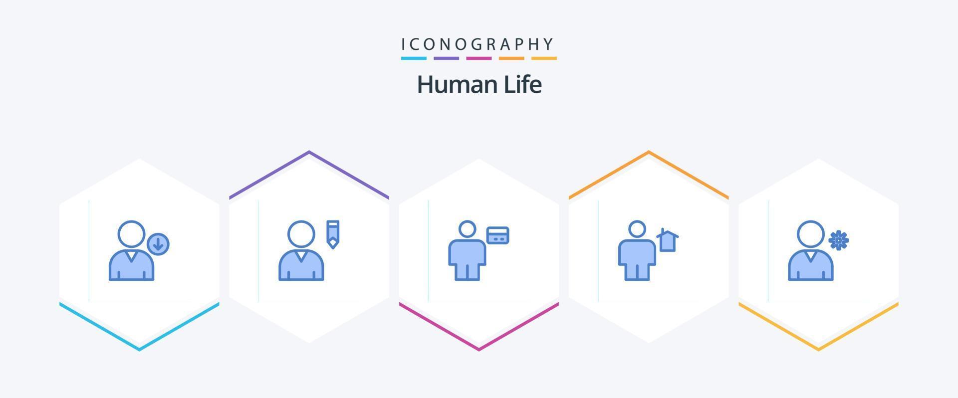 pack d'icônes bleu humain 25, y compris le profil. Humain. carte. maison. corps vecteur