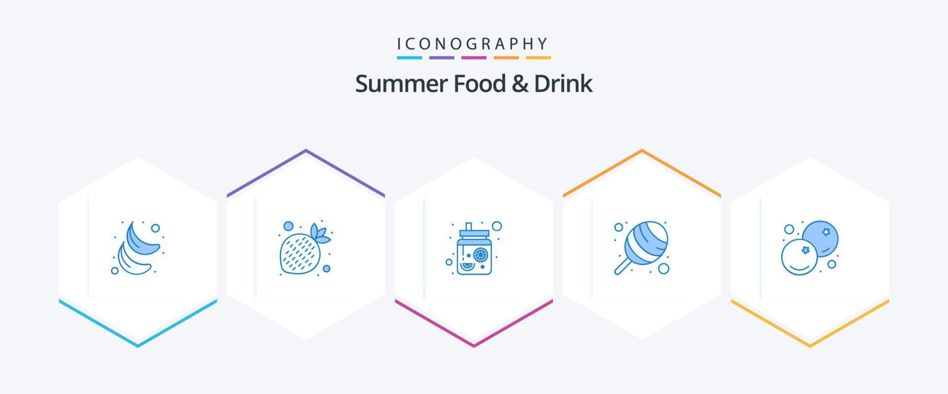 nourriture et boisson d'été pack de 25 icônes bleues comprenant des fruits. bleu. boissons. baie. coton vecteur