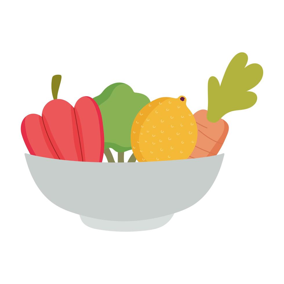 Plat avec poivre orange brocoli et carotte nutrition fraîche des aliments sains design icône isolé vecteur