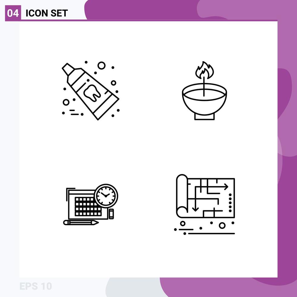 groupe de 4 signes et symboles de couleurs plates remplies pour le dentifrice de lampe dentaire deepavali temps éléments de conception vectoriels modifiables vecteur