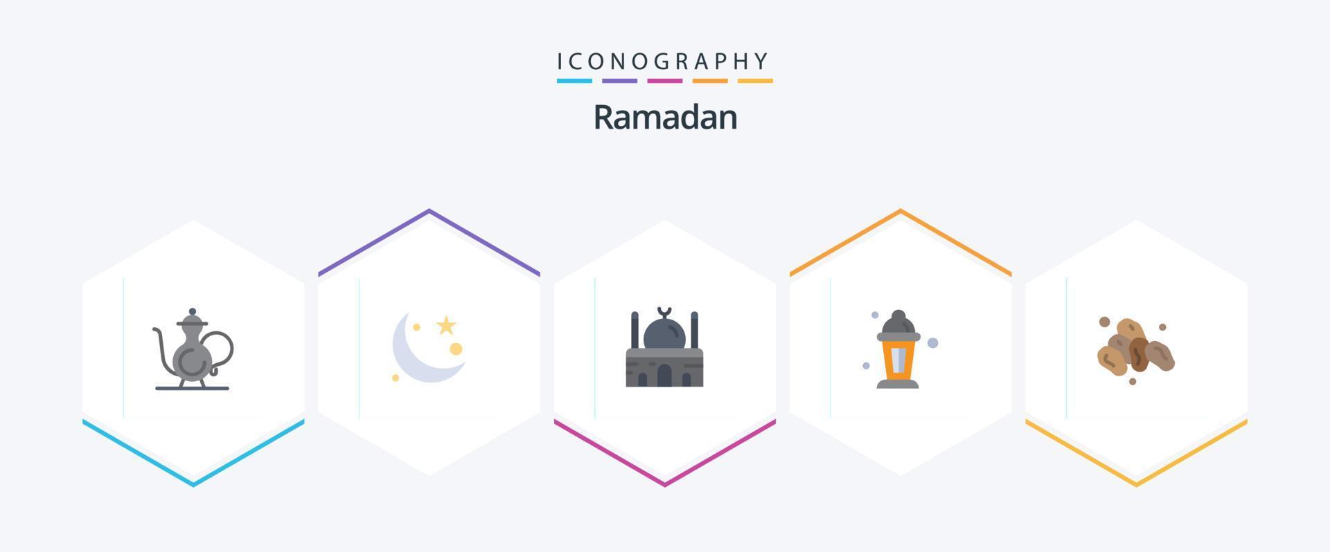 pack d'icônes plat ramadan 25 comprenant une lampe. abrahamique. musulman. endroit. mosquée vecteur
