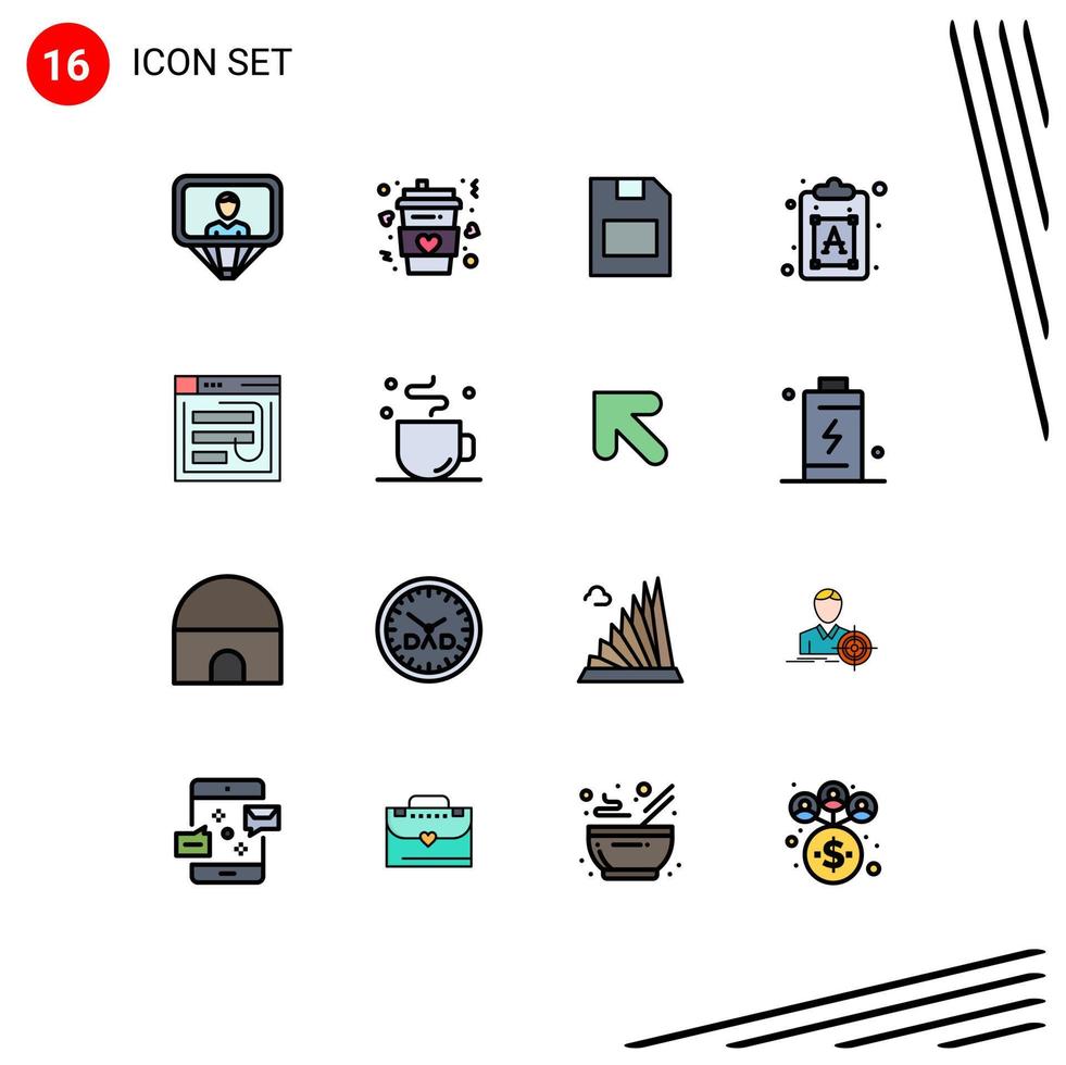 16 icônes créatives signes et symboles modernes de la police de courrier électronique amour processus données éléments de conception vectoriels créatifs modifiables vecteur