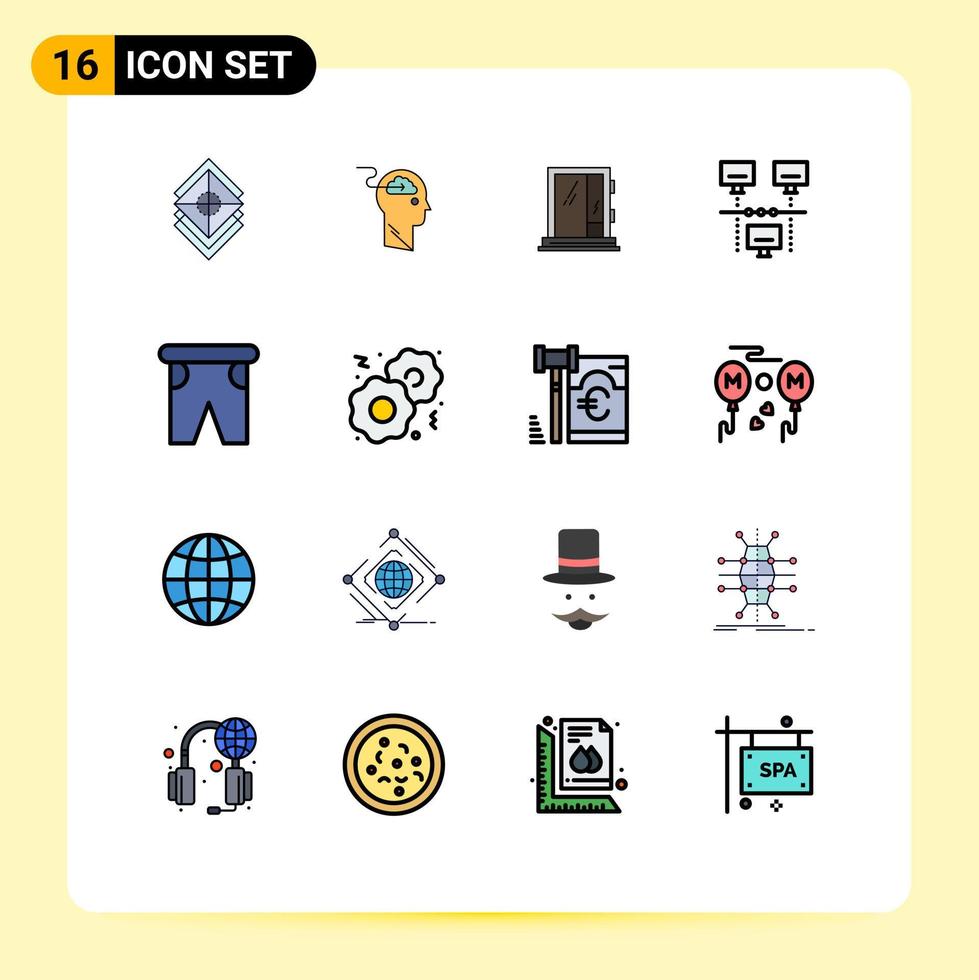 interface mobile ligne remplie de couleurs plates ensemble de 16 pictogrammes de partage de connexion téléchargement réparation bâtiment éléments de conception vectoriels créatifs modifiables vecteur