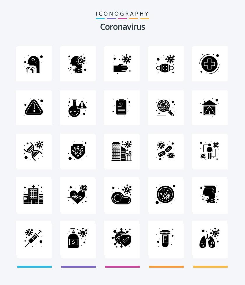 pack d'icônes noir solide de 25 glyphes de coronavirus créatif tel que l'avis. pancarte. grippe. soins de santé. médical vecteur