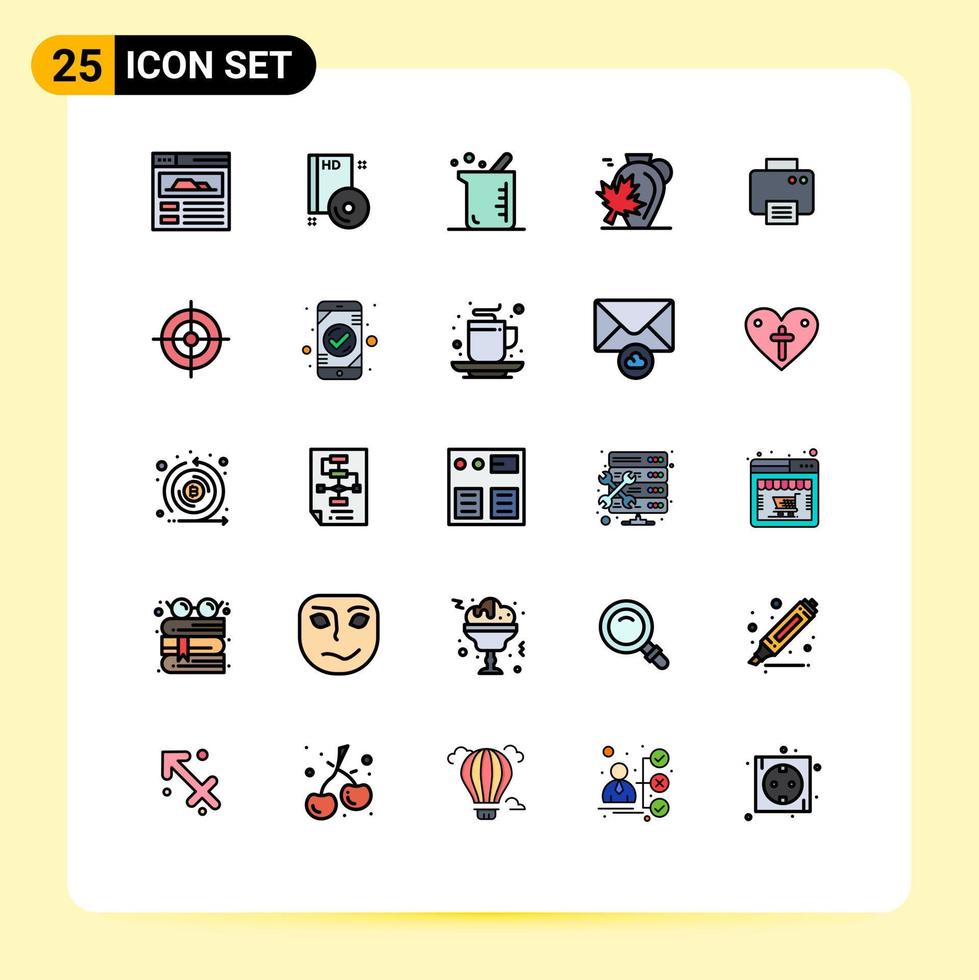 25 interface utilisateur ligne remplie paquet de couleurs plates de signes et symboles modernes d'impression érable biochimie feuille automne éléments de conception vectoriels modifiables vecteur