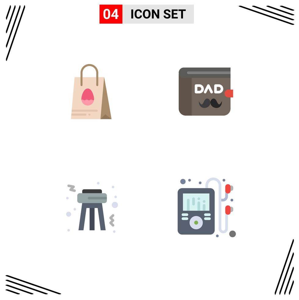 pack d'icônes plates de 4 symboles universels de sac à provisions nuit oeuf père multimédia éléments de conception vectoriels modifiables vecteur