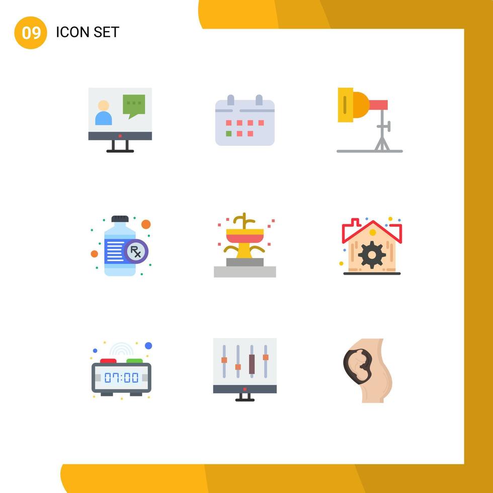 interface mobile couleur plate ensemble de 9 pictogrammes d'éléments de conception vectoriels modifiables de photographie de bouteille de rendez-vous cardiaque rx vecteur