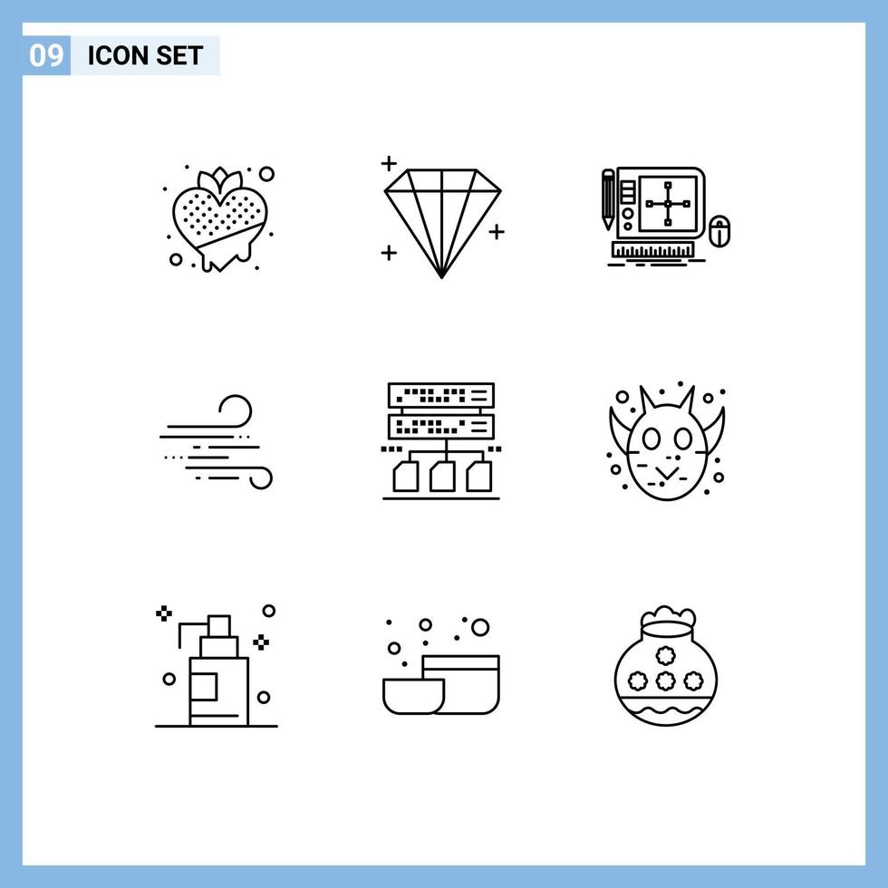 ensemble moderne de 9 contours et symboles tels que la conception de vent de secours conception web météo éléments de conception vectoriels modifiables vecteur