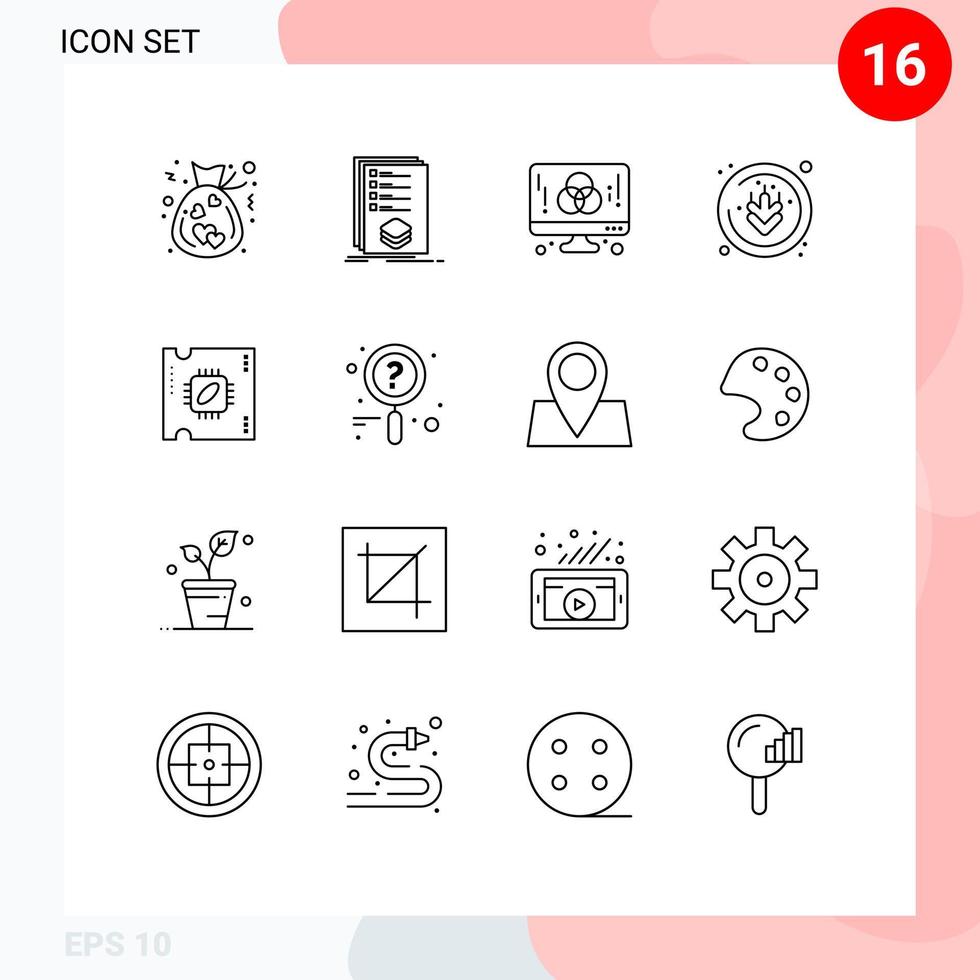 16 ensemble de contours d'interface utilisateur de signes et symboles modernes d'allergènes de marque de gluten cpu éléments de conception vectoriels modifiables graphiques vecteur