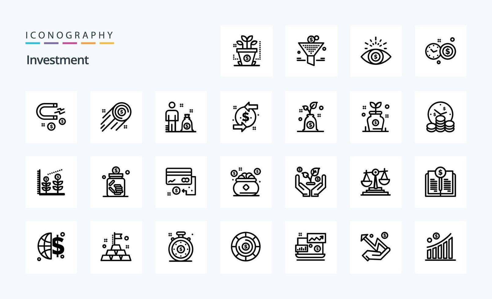 25 pack d'icônes de ligne d'investissement vecteur