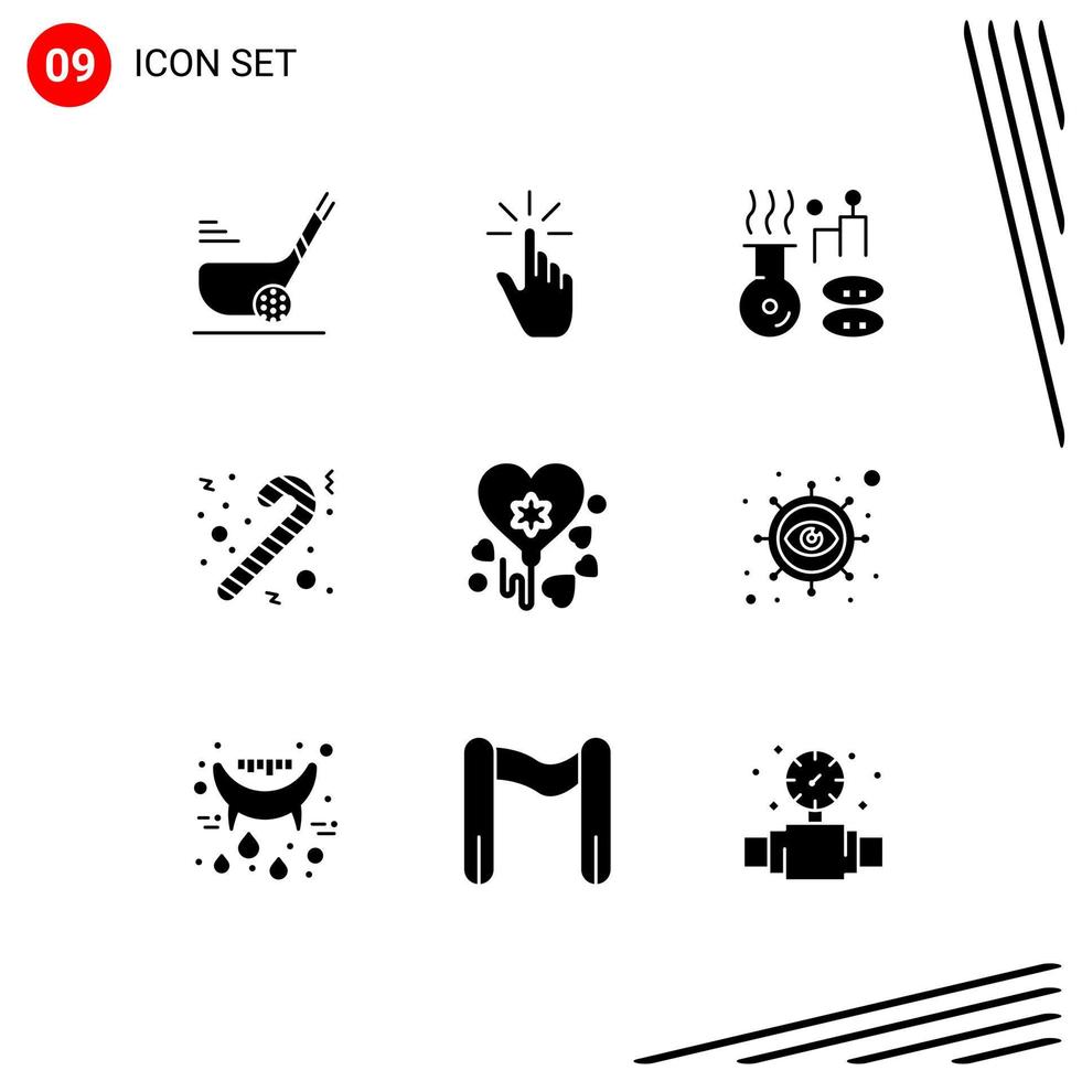 interface mobile glyphe solide ensemble de 9 pictogrammes de gestes de bonbons de noël traitement éléments de conception vectoriels modifiables médicaux vecteur