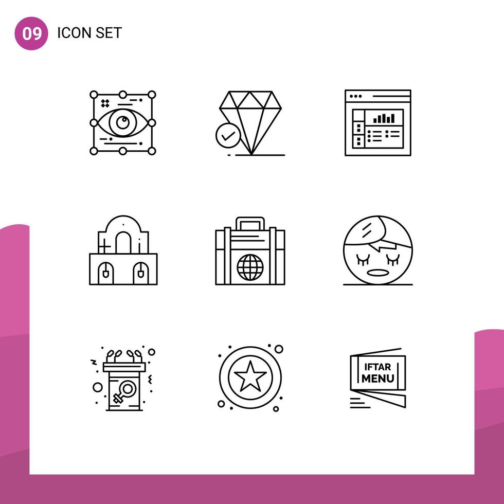 symboles d'icône universelle groupe de 9 contours modernes d'investissement bâtiment d'église de craie de pâques éléments de conception vectoriels modifiables vecteur