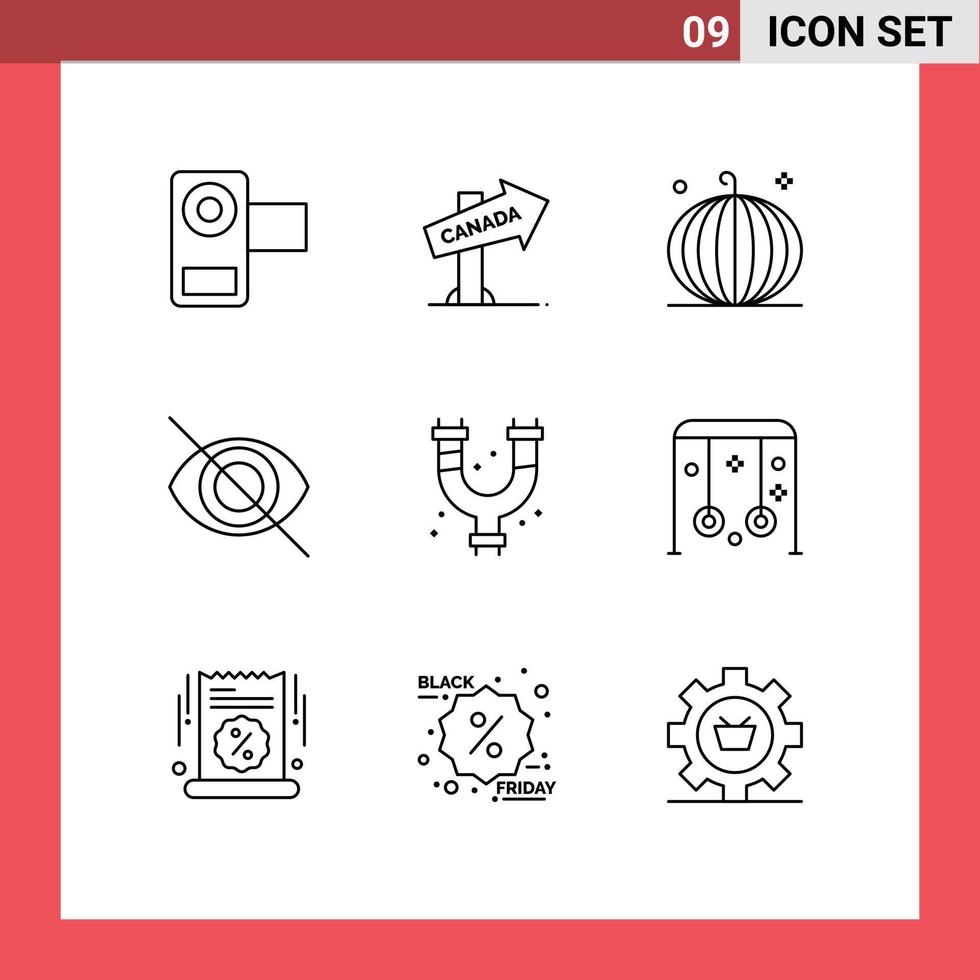 pictogramme ensemble de 9 contours simples de signe oculaire mécanique désactiver la récolte éléments de conception vectoriels modifiables vecteur