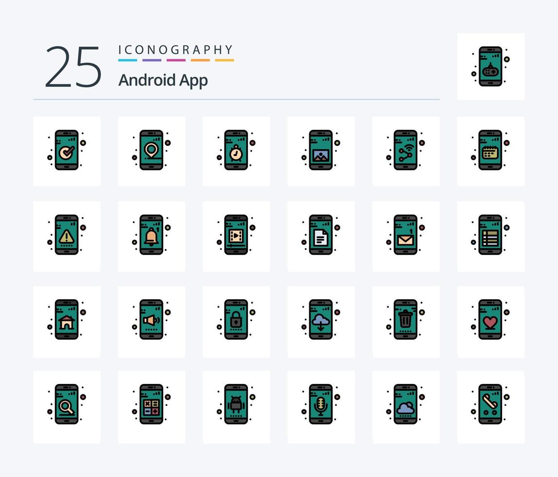 application Android pack d'icônes rempli de 25 lignes comprenant l'application. Galerie. application. application. arrêter vecteur