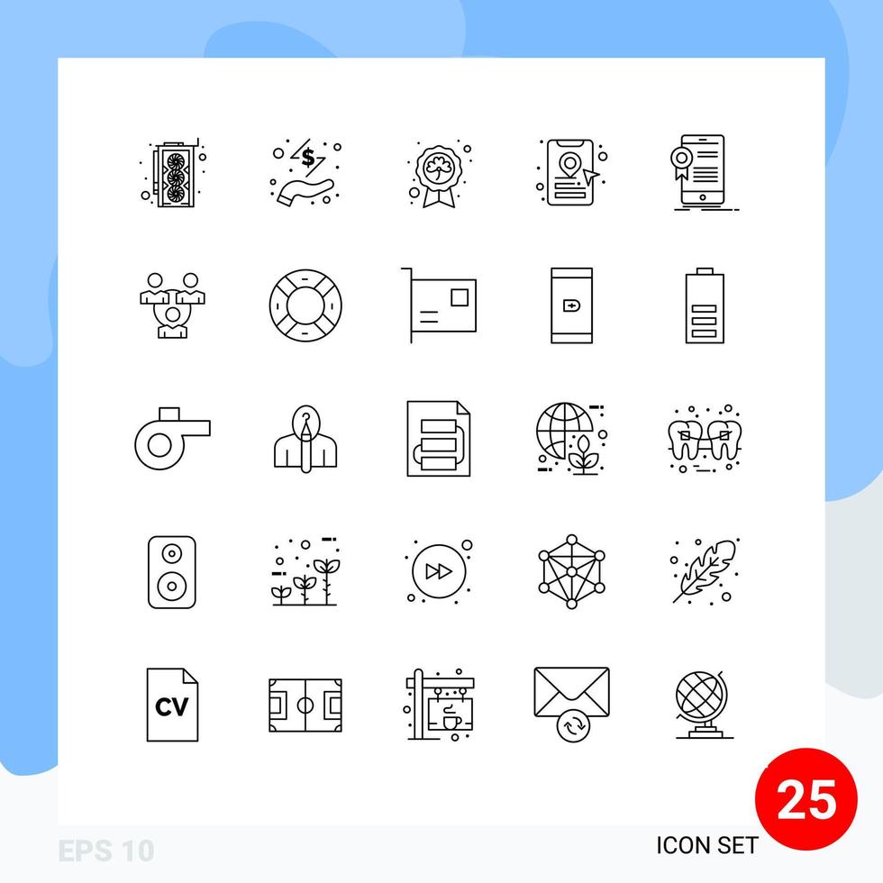 25 icônes créatives signes et symboles modernes de l'emplacement de la feuille de certificat d'application pin book cab éléments de conception vectoriels modifiables vecteur