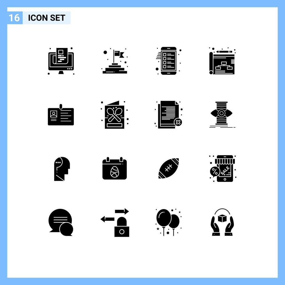 groupe de 16 glyphes solides modernes définis pour la stratégie de liste de contrôle de carte d'entreprise éléments de conception vectoriels modifiables d'entreprise vecteur
