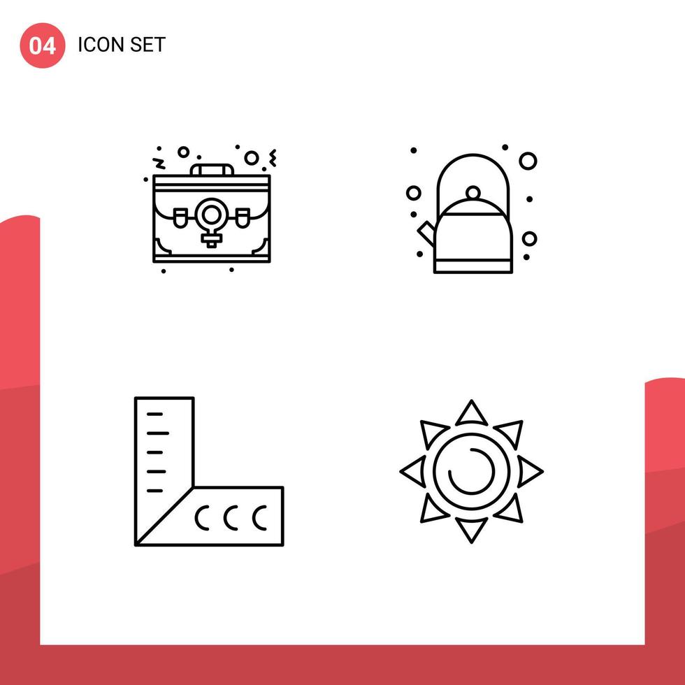 concept de 4 lignes pour sites Web mobiles et applications sac règle bureau pot plage éléments de conception vectoriels modifiables vecteur