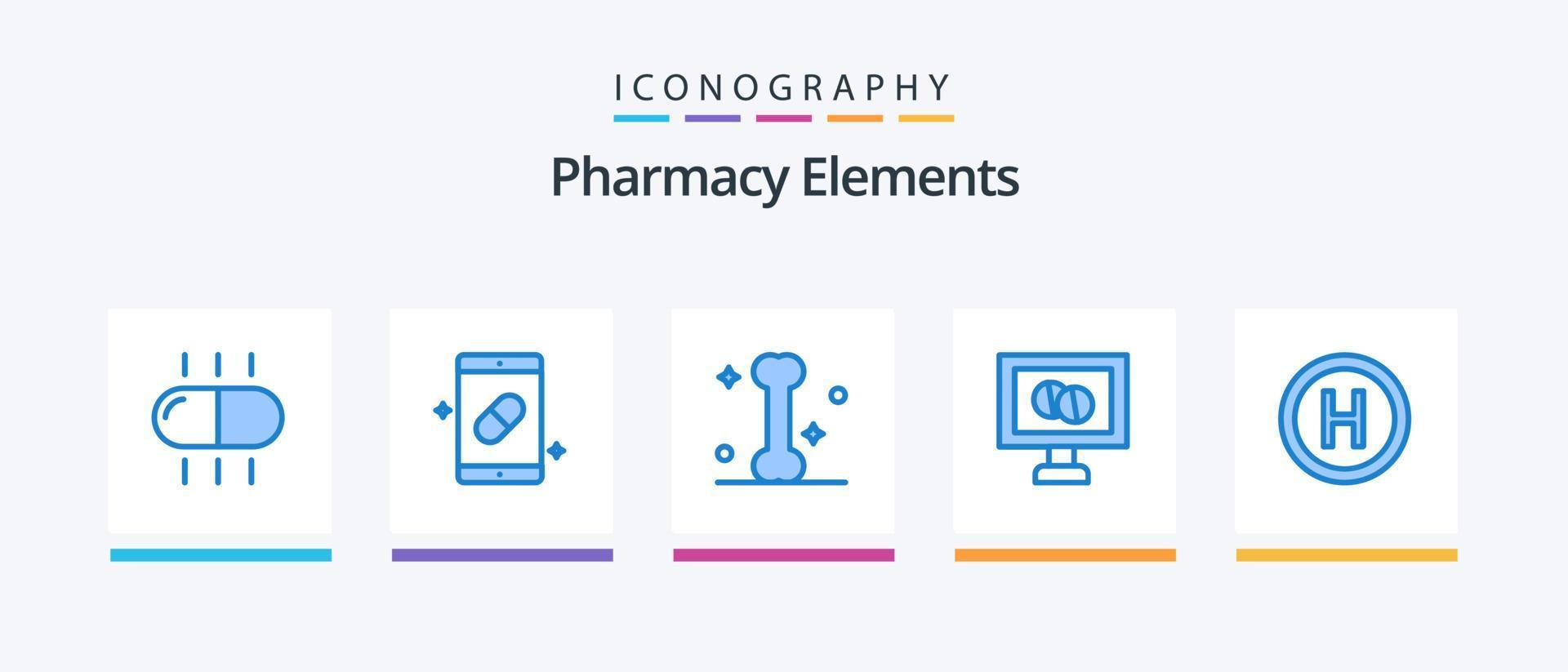 pack d'icônes bleu 5 éléments de pharmacie comprenant. pancarte. médical. hôpital. Médicament. conception d'icônes créatives vecteur