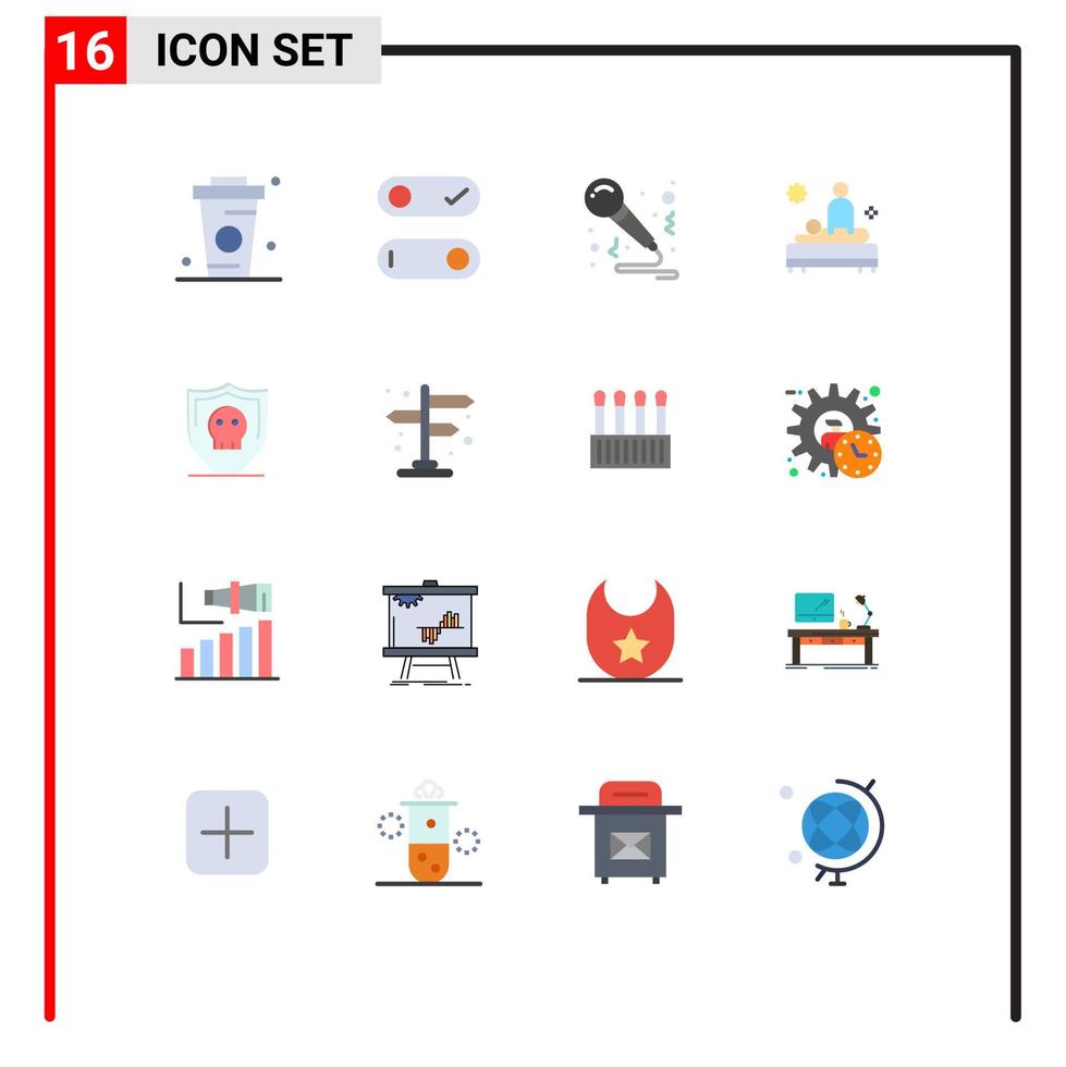 groupe de 16 signes et symboles de couleurs plates pour les soins d'anniversaire de massage bouclier dos pack modifiable d'éléments de conception de vecteur créatif