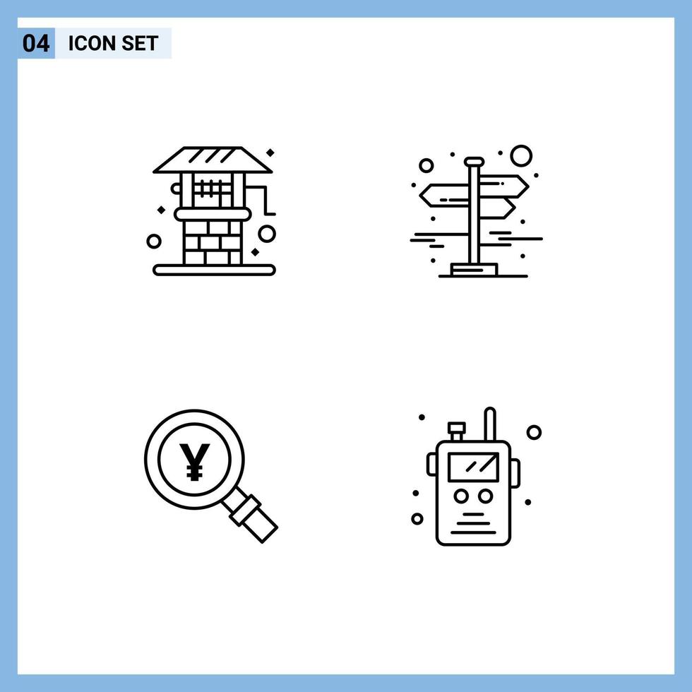 ligne d'interface mobile ensemble de 4 pictogrammes de l'agriculture japon bien rue recherche éléments de conception vectoriels modifiables vecteur