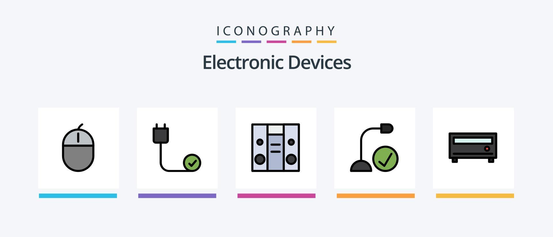 ligne d'appareils remplie de 5 packs d'icônes, y compris le matériel. corde. des ordinateurs. connecté. microphone. conception d'icônes créatives vecteur