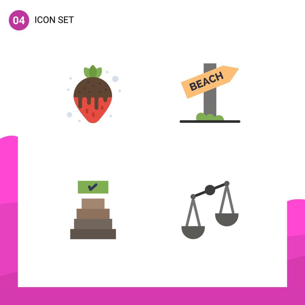 interface utilisateur pack de 4 icônes plates de base de dessert coche fondue aux fraises balance de voyage éléments de conception vectoriels modifiables vecteur