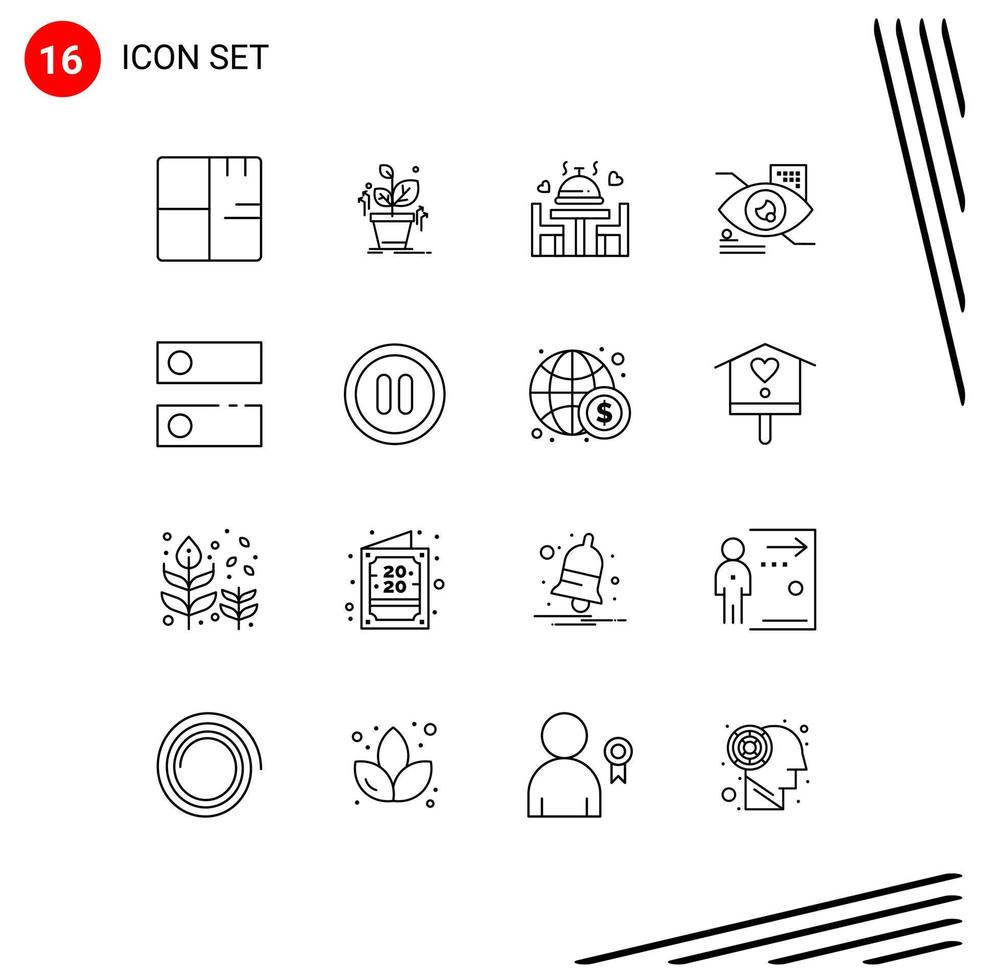 ensemble de 16 symboles d'icônes d'interface utilisateur modernes signes pour dns eyetap succès plaque de robinet éléments de conception vectoriels modifiables vecteur