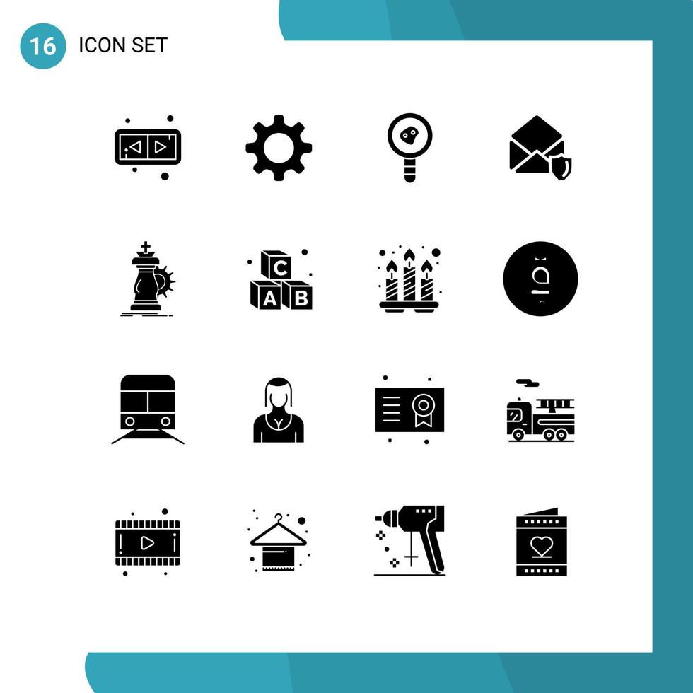 groupe de 16 signes et symboles de glyphes solides pour la stratégie de rapport de laboratoire d'échecs de chevalier éléments de conception vectoriels modifiables ouverts vecteur