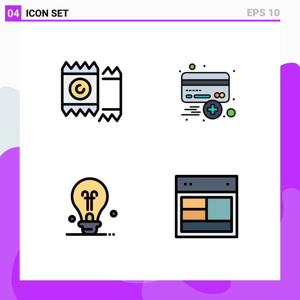 4 couleurs plates universelles fillline définies pour les applications web et mobiles ampoule de préservatif idée de crédit valentine éléments de conception vectoriels modifiables vecteur