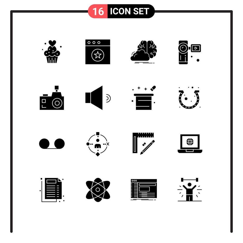ensemble moderne de 16 pictogrammes de glyphes solides de caméra vidéo remue-méninges caméra inspiration éléments de conception vectoriels modifiables vecteur