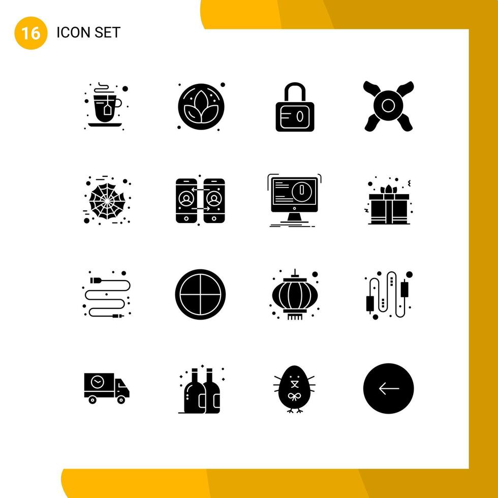 interface mobile glyphe solide ensemble de 16 pictogrammes d'étude d'appel d'alerte éléments de conception vectoriels modifiables d'araignée de transfert d'appel vecteur
