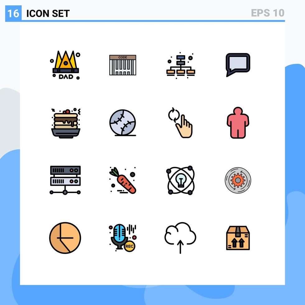 groupe de 16 signes et symboles de lignes remplies de couleurs plates pour les commentaires de crêpes d'affaires de restauration rapide sucrés éléments de conception vectoriels créatifs modifiables vecteur