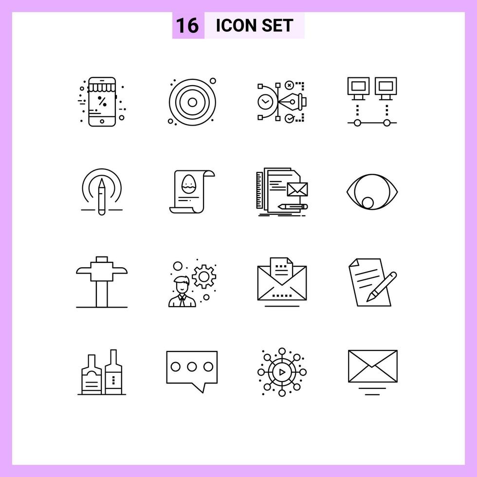 groupe de 16 contours des signes et des symboles pour les appareils pc connexion de fichiers éléments de conception vectoriels modifiables modifiables vecteur