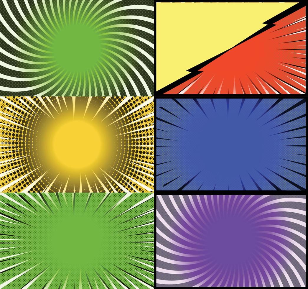 fond de cadres colorés de bande dessinée avec des rayons de demi-teintes effets radiaux et pointillés style pop art vecteur