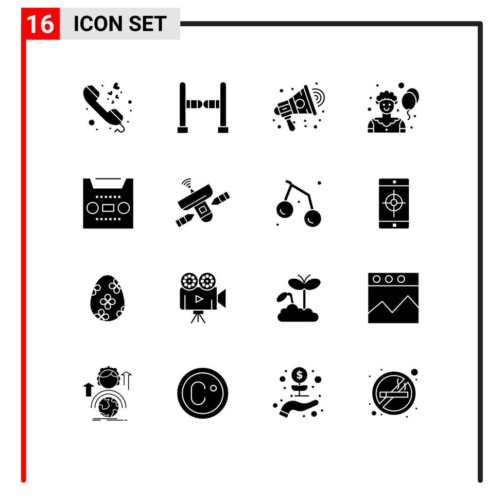 ensemble de 16 symboles d'icônes d'interface utilisateur modernes signes pour bande média publicité audio clown éléments de conception vectoriels modifiables vecteur