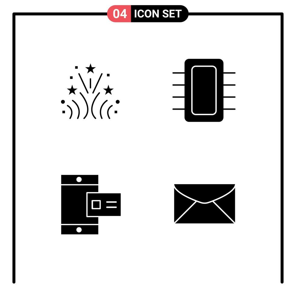 4 glyphes solides vectoriels thématiques et symboles modifiables d'appareils de mariage mobiles de feu éléments de conception vectoriels modifiables à la craie vecteur